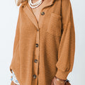 Waffle-Knit Collared Neck Long Sleeve Shirt