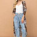 And The Why Leopard Kimono Open Front Longline Cardigan