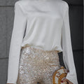 Backless Cowl Neck Long Sleeve Blouse