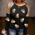 Sequin Round Neck Long Sleeve Blouse