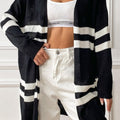 Striped Open Front Dropped Shoulder Cardigan