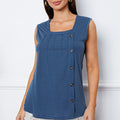 Square Neck Decorative Button Tank