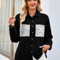 Raw Hem Button Up Long Sleeve Denim Jacket with Sequin Pockets