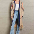 Angel Wings Geometric Fringe Hem Open Front Duster Cardigan