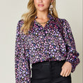 Double Take Full Size Printed Balloon Sleeve Shirt
