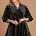 Umgee Full Size Beaded Frill Flounce Sleeve Velvet Babydoll Blouse