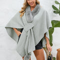 Fuzzy Trim Open Front Poncho