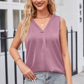 V-Neck Curved Hem Satin Tank