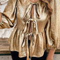 Tied Peplum Three-Quarter Sleeve Blouse