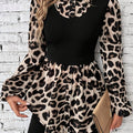 Leopard Collared Neck Balloon Sleeve Blouse
