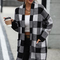 Plaid Dropped Shoulder Cardigan with Pocket
