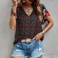 Printed Tie Neck Short Sleeve Blouse