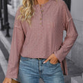Perfee Eyelet Round Neck Long Sleeve Top