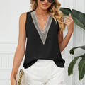 Contrast Trim Plunge Sleeveless Blouse
