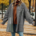 Openwork Button Up Long Sleeve Shacket