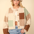 VERY J Color Block Button Down Textured Sweater Cardigan
