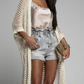 Openwork Open Front Three-Quarter Sleeve Cover Up