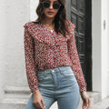 Printed Statement Collar Long Sleeve Blouse