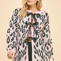Davi & Dani Leopard Ribbon Tie Front Loose Fit Cardigan