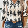 Printed V-Neck Three-Quarter Sleeve Blouse