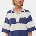 Oh Pima Cotton Wash Color Block Johnny Collar Half Sleeve Top