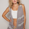 POL Ruffled Open Front Sleeveless Cardigan