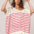 BiBi V Neck Striped Short Sleeve Top