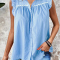 Ruffled Collared Neck Cap Sleeve Shirt