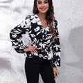 Floral V-Neck Balloon Sleeve Peplum Blouse