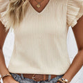 Textured V-Neck Flutter Sleeve Blouse