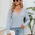 Lace Detail V-Neck Ribbed Blouse