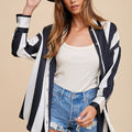 Annie Wear Striped Dropped Shoulder Button Up Shirt