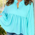 Plus Size Textured Peplum Long Sleeve Blouse