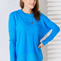 Zenana Ribbed Trim Round Neck Long Sleeve Top