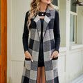 Plaid Open Front Sleeveless Cardigan with Pockets