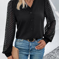 Perfee Mesh V-Neck Button Front Blouse