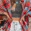 Plaid Collared Neck Long Sleeve Shirt