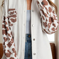 Raw Hem Animal Print Long Sleeve Denim Jacket