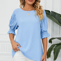 Pleated Flounce Sleeve Keyhole Blouse