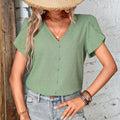 Swiss Dot V-Neck Petal Sleeve Blouse