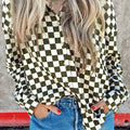 Checkered Collared Neck Long Sleeve Shirt