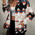 Geometric Zip Up Hooded Sherpa Jacket