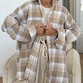 Plaid Collared Neck Dropped Shoulder Shirt