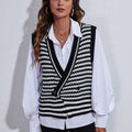 Striped Button Up V-Neck Sweater Vest