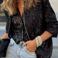 Sequin Zip Up Long Sleeve Jacket