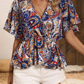 Printed Surplice Half Sleeve Blouse