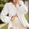 Eyelet Collared Neck Long Sleeve Shirt