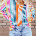 Striped Collared Neck Long Sleeve Shirt