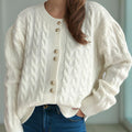 Cable-Knit Round Neck Long Sleeve Cardigan
