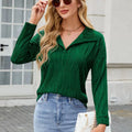 Texture Collared Neck Long Sleeve Blouse